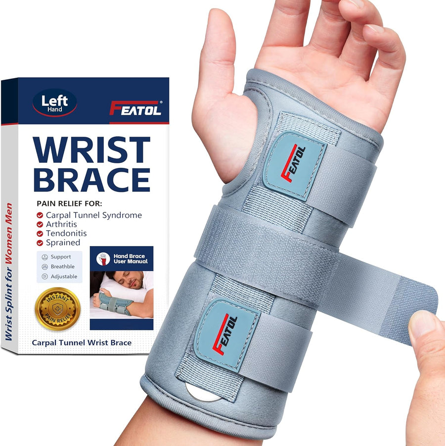 FEATOL Wrist Brace Hand Brace, Carpal Tunnel Wrist Splint Night Support for Women Men, Pain Relief Support -Tendonitis, Arthritis, Sprain, Right Hand, Small/Medium