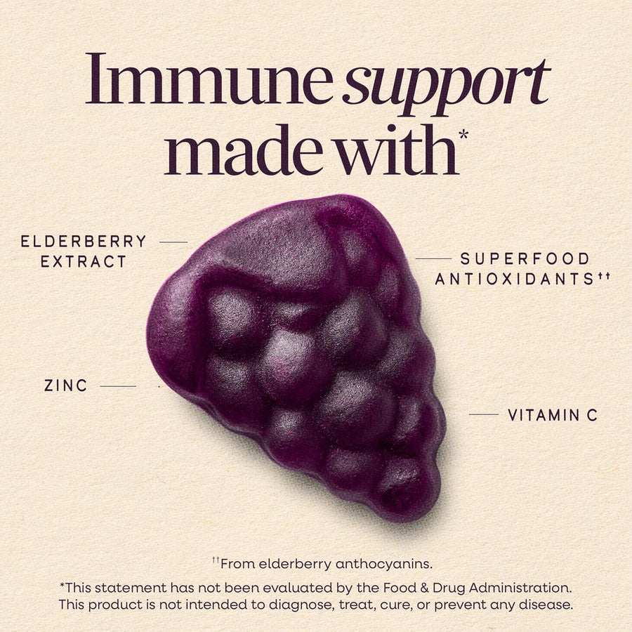 Nature's Way Sambucus Kids Elderberry Immune Gummies with Black Elderberry Extract, Daily Immune Support Gummy with Vitamin C and Zinc for Children Ages 2+*, 60 Gummies