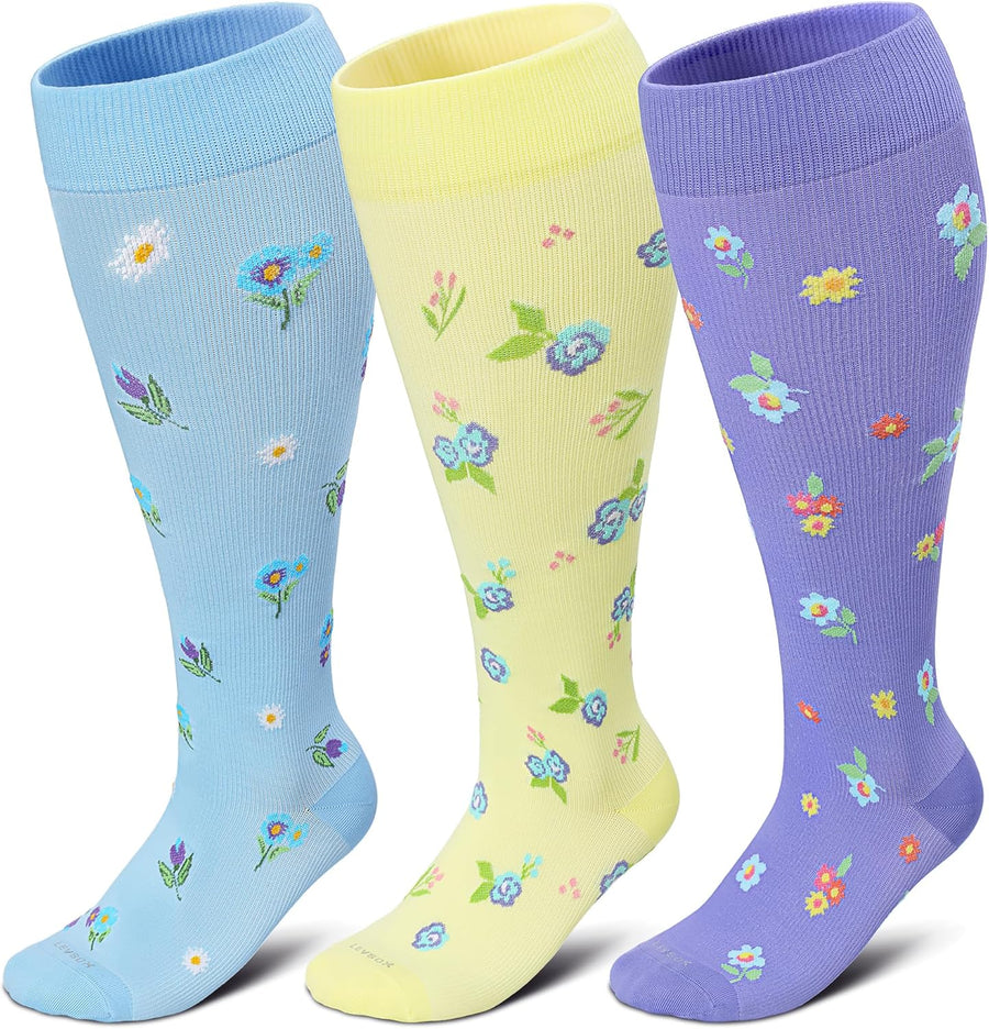 LEVSOX 15-20 mmHg Knee High Compression Socks for Women and Men Plus Size Wide Calf