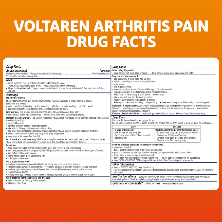 Voltaren Arthritis Pain Gel for Powerful Topical Arthritis Pain Relief with Diclofenac - NEW Easy Open Cap - 100 g Tube And 20 g Travel Size Tube