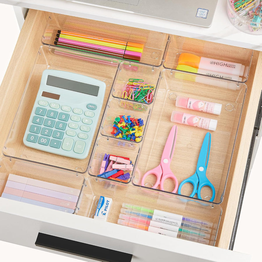 Vtopmart 25-Piece Clear Plastic Drawer Organizer Set – 4 Size Non-Slip Storage Bins for Bathroom, Kitchen, Makeup, Vanity & Office Drawers