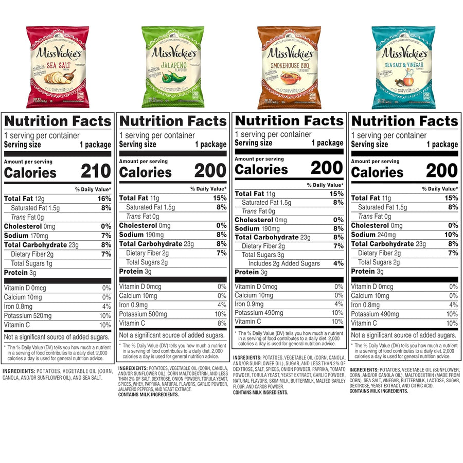 Miss Vickie's Kettle Cooked Potato Chips, Variety Pack, 1.375 Ounce (Pack of 28)