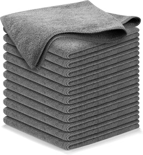 USANOOKS Microfiber Cleaning Cloth Grey - 12 Pcs (12.5"x12.5") - High Performance - 1200 Washes, Ultra Absorbent Microfiber Towel Weave Grime & Liquid for Streak-Free Mirror Shine - Car Washing Cloth