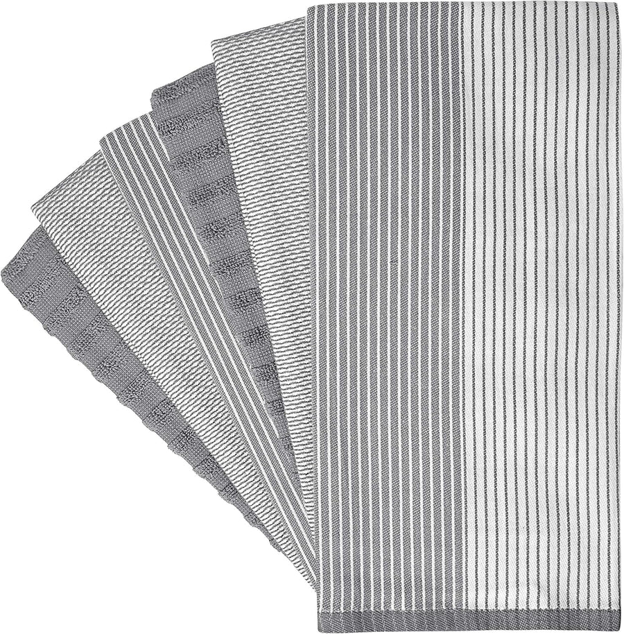 Premium Kitchen Towels (20”x 28”, 6 Pack) | Large Cotton Kitchen Hand Towel | Flat & Terry Dish Cloths | Highly Absorbent Tea Towels Set with Hanging Loop | Gray
